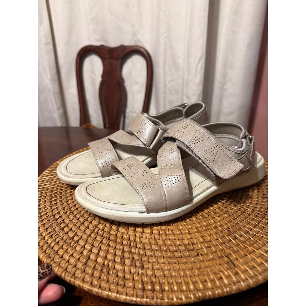 Ecco Simpil Sandal Metallic Taupe Leather‎ Walking Sandals Womens 9 40 - Picture 6 of 10